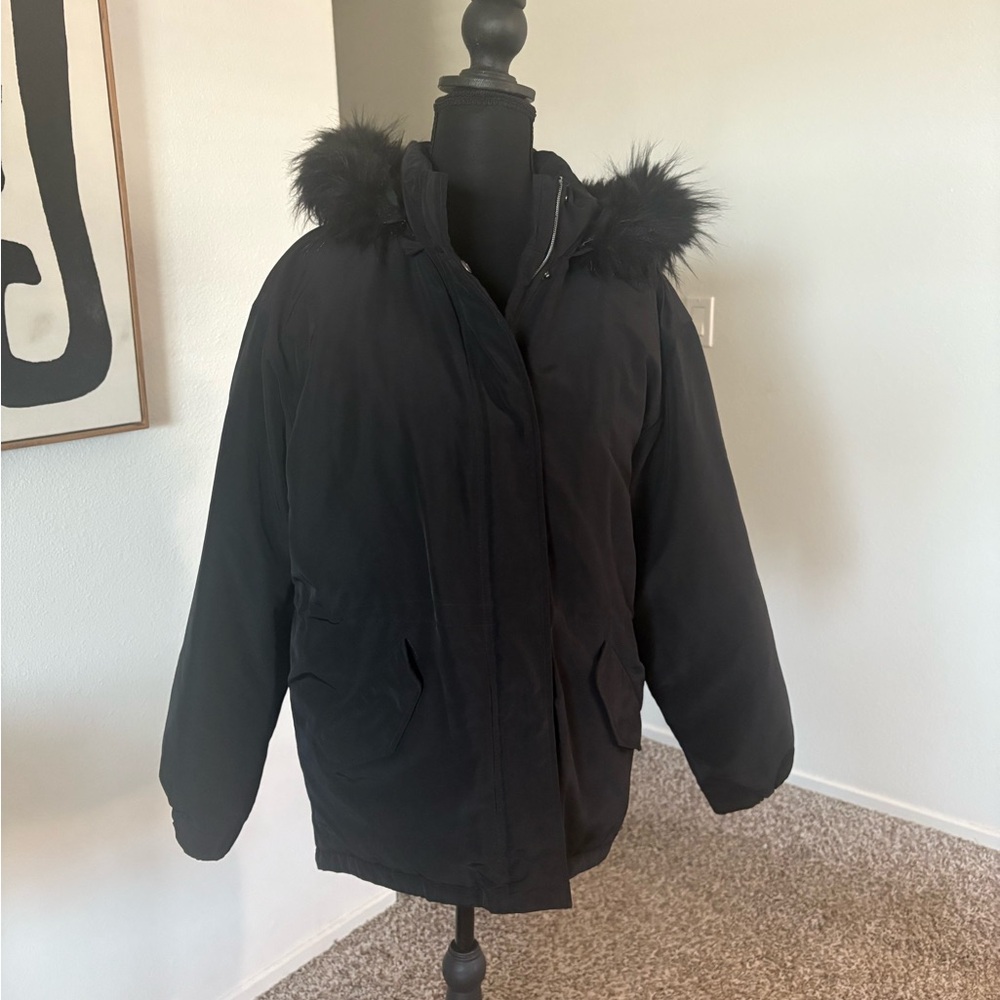 Express Black Puffer Jacket with Faux Fur Hood